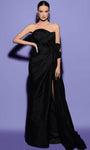 Strapless Sheath Straight Neck Slit Pleated Open-Back Peplum Taffeta Natural Waistline Sheath Dress/Evening Dress with a Brush/Sweep Train