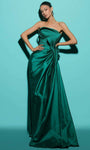 Strapless Sheath Natural Waistline Taffeta Slit Open-Back Peplum Pleated Straight Neck Sheath Dress/Evening Dress with a Brush/Sweep Train