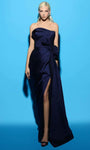 Strapless Pleated Slit Peplum Open-Back Natural Waistline Sheath Straight Neck Taffeta Sheath Dress/Evening Dress with a Brush/Sweep Train