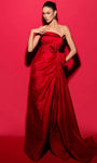 Strapless Natural Waistline Sheath Open-Back Slit Peplum Pleated Straight Neck Taffeta Sheath Dress/Evening Dress with a Brush/Sweep Train