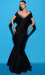Sophisticated Taffeta Beaded Ruched Wrap Hidden Back Zipper Natural Waistline Off the Shoulder Mermaid Evening Dress with a Brush/Sweep Train