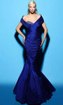 Sophisticated Mermaid Off the Shoulder Taffeta Wrap Ruched Beaded Hidden Back Zipper Natural Waistline Evening Dress with a Brush/Sweep Train