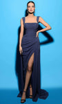 Sophisticated A-line Jersey Sleeveless Square Neck Open-Back Glittering Slit Ruched Sheath Natural Waistline Sheath Dress/Evening Dress with a Brush/Sweep Train