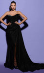 Strapless Natural Waistline Beaded Ruched Slit Open-Back Sweetheart Sheath Sheath Dress/Evening Dress with a Brush/Sweep Train
