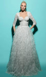 A-line Natural Waistline Tulle Sweetheart Long Sleeves Beaded Glittering Back Zipper Dress with a Brush/Sweep Train With Ruffles