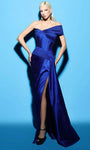 Sheath Corset Natural Waistline Taffeta One Shoulder Pleated Asymmetric Slit Sheath Dress