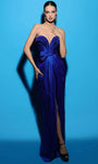 Strapless Taffeta Pleated Slit Sheer Open-Back Plunging Neck Sweetheart Natural Waistline Fall Sheath Floor Length Sheath Dress/Evening Dress with a Brush/Sweep Train With a Bow(s)