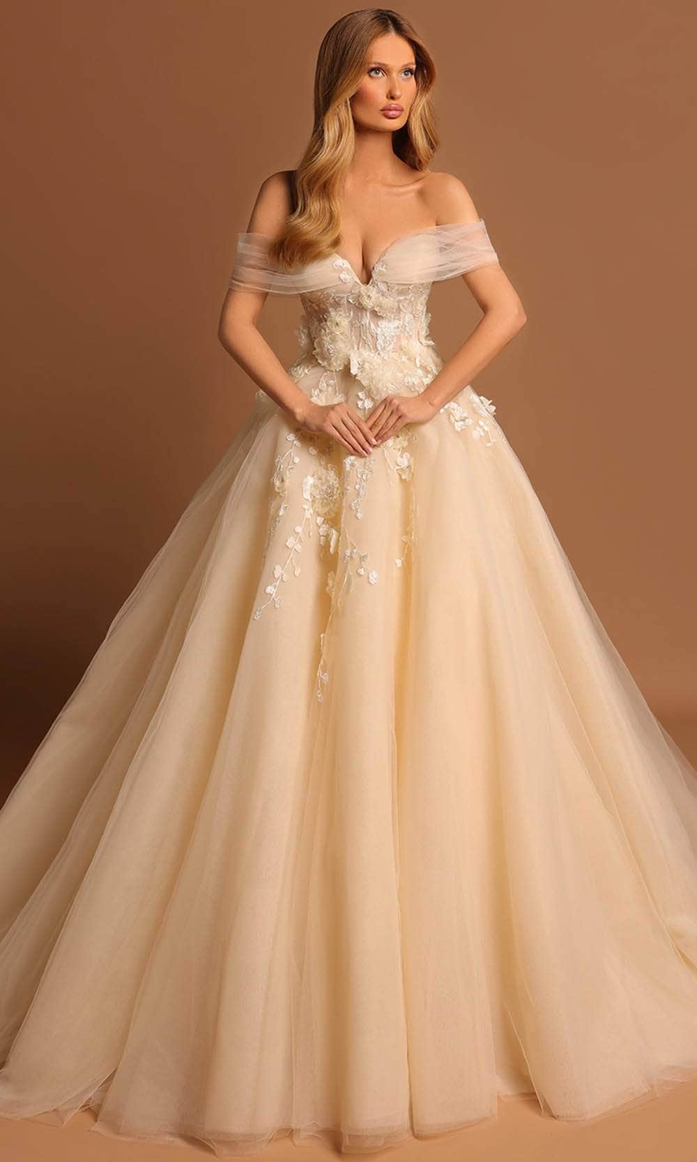 Tarik Ediz 98472 - Off-Shoulder Glitter Tulle Prom Gown
