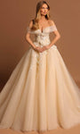 Sophisticated V-neck Floral Print Tulle Off the Shoulder Back Zipper Glittering Corset Natural Waistline Prom Dress