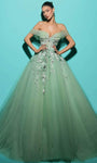 Sophisticated V-neck Floral Print Off the Shoulder Tulle Back Zipper Glittering Corset Natural Waistline Prom Dress