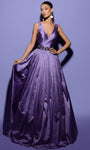 Sophisticated A-line V-neck Floor Length Back Zipper Fitted Natural Waistline Sleeveless Taffeta Prom Dress