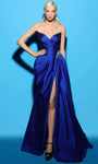 Sophisticated V-neck Strapless Slit Jeweled Hidden Back Zipper Wrap Pleated Sheath Mermaid Natural Waistline Taffeta Sheath Dress/Evening Dress with a Court Train With a Sash