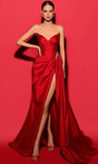 Sophisticated V-neck Strapless Sheath Mermaid Wrap Hidden Back Zipper Jeweled Pleated Slit Natural Waistline Taffeta Sheath Dress/Evening Dress with a Court Train With a Sash