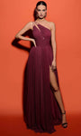 Sophisticated A-line Floor Length Jersey Slit Asymmetric Ruched Natural Waistline One Shoulder Sleeveless Prom Dress