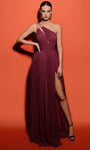 Sophisticated A-line Floor Length Asymmetric Ruched Slit Natural Waistline Jersey One Shoulder Sleeveless Prom Dress