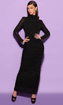 Illusion Glittering Back Zipper Ruched Slit Halter High-Neck Long Sleeves Jersey Natural Waistline Sheath Floor Length Sheath Dress/Evening Dress