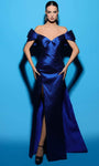 Sexy A-line Off the Shoulder Sweetheart Natural Waistline Taffeta Mermaid Pleated Open-Back Slit Hidden Back Zipper Wrap Evening Dress with a Court Train With a Bow(s)