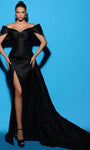 Sexy A-line Taffeta Wrap Pleated Open-Back Hidden Back Zipper Slit Sweetheart Natural Waistline Mermaid Off the Shoulder Evening Dress with a Court Train With a Bow(s)