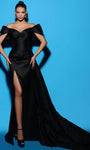 Sexy A-line Mermaid Open-Back Slit Pleated Wrap Hidden Back Zipper Off the Shoulder Sweetheart Natural Waistline Taffeta Evening Dress with a Court Train With a Bow(s)