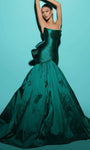 Strapless Mermaid Scoop Neck Taffeta Wrap Hidden Back Zipper Evening Dress with a Court Train With a Bow(s)