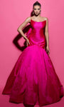 Strapless Taffeta Hidden Back Zipper Wrap Mermaid Scoop Neck Evening Dress with a Court Train With a Bow(s)