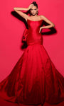 Strapless Wrap Hidden Back Zipper Mermaid Scoop Neck Taffeta Evening Dress with a Court Train With a Bow(s)