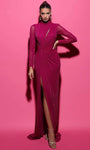 Sheath Long Sleeves High-Neck Jersey Natural Waistline Glittering Asymmetric Cutout Slit Ruched Sheath Dress/Evening Dress with a Brush/Sweep Train