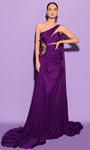 One Shoulder Natural Waistline Sheath Chiffon Pleated Applique Asymmetric Ruched Sheath Dress with a Brush/Sweep Train