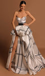 A-line Taffeta Off the Shoulder Slit Banding General Print Natural Waistline Dress with a Brush/Sweep Train With a Ribbon