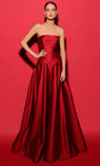 Sophisticated A-line Strapless Straight Neck Taffeta Open-Back Hidden Back Zipper Natural Princess Seams Waistline Evening Dress with a Brush/Sweep Train