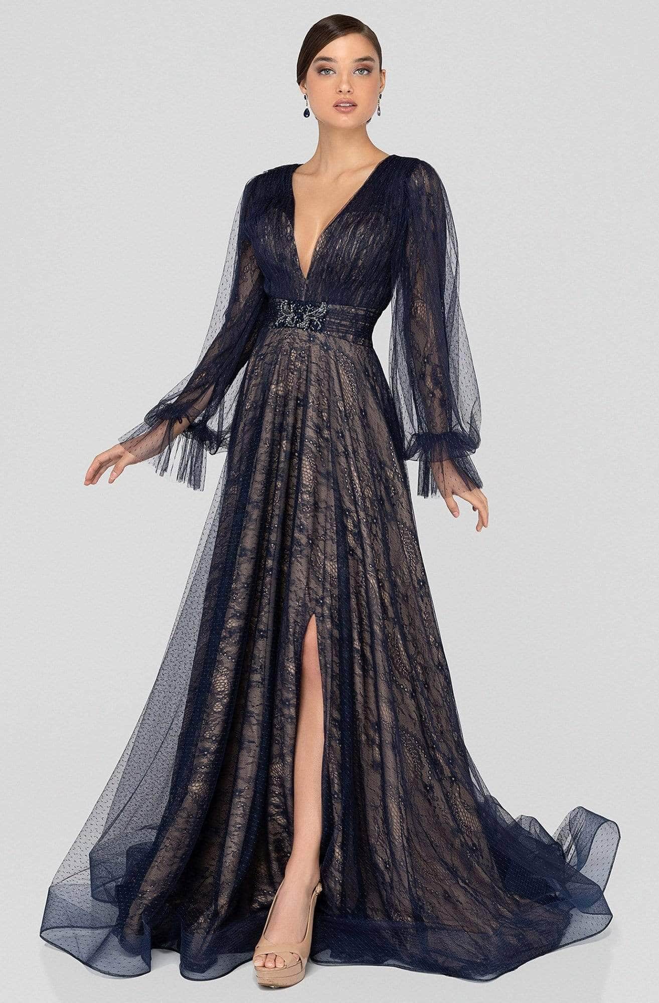 Terani Couture - 1913M9414 Lace V-neck A-line Dress
