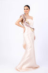 2011 Floral Print One Shoulder Ruffle Trim Mermaid Natural Waistline Straight Neck Applique Open-Back Wrap Side Zipper Evening Dress/Party Dress with a Brush/Sweep Train