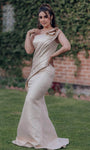 Tall Metallic Natural Waistline Sleeveless Hidden Back Zipper Jacquard Open-Back Asymmetric Pleated Mermaid Floor Length Evening Dress with a Brush/Sweep Train