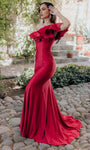 Mermaid Cap Sleeves One Shoulder Floor Length Side Zipper Asymmetric Open-Back Natural Princess Seams Waistline Jersey Evening Dress/Mother-of-the-Bride Dress with a Brush/Sweep Train With Ruffles
