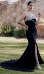 Sophisticated Strapless Mermaid Crepe Natural Waistline Beaded Slit Fitted Evening Dress with a Brush/Sweep Train