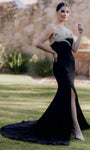 Sophisticated Strapless Natural Waistline Fitted Beaded Slit Mermaid Crepe Evening Dress with a Brush/Sweep Train