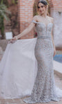 Sophisticated Natural Waistline Beaded Sheer Mermaid Off the Shoulder Tulle Prom Dress