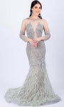 Sophisticated V-neck Long Sleeves Tulle Natural Waistline Embroidered Illusion Beaded Bateau Neck Plunging Neck Mermaid Evening Dress