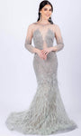 Sophisticated V-neck Embroidered Beaded Illusion Mermaid Bateau Neck Plunging Neck Tulle Natural Waistline Long Sleeves Evening Dress