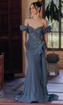 Natural Waistline Pleated Sheer Sweetheart Off the Shoulder Mermaid Evening Dress With Ruffles