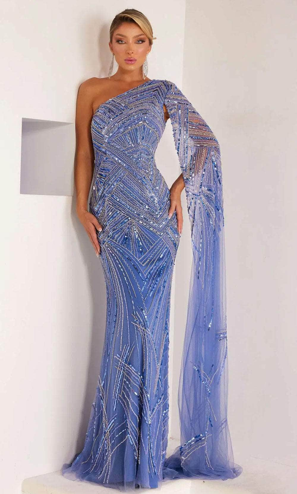 Terani Couture 241GL2634 - Asymmetrical Tulle Sequin Evening Dress
