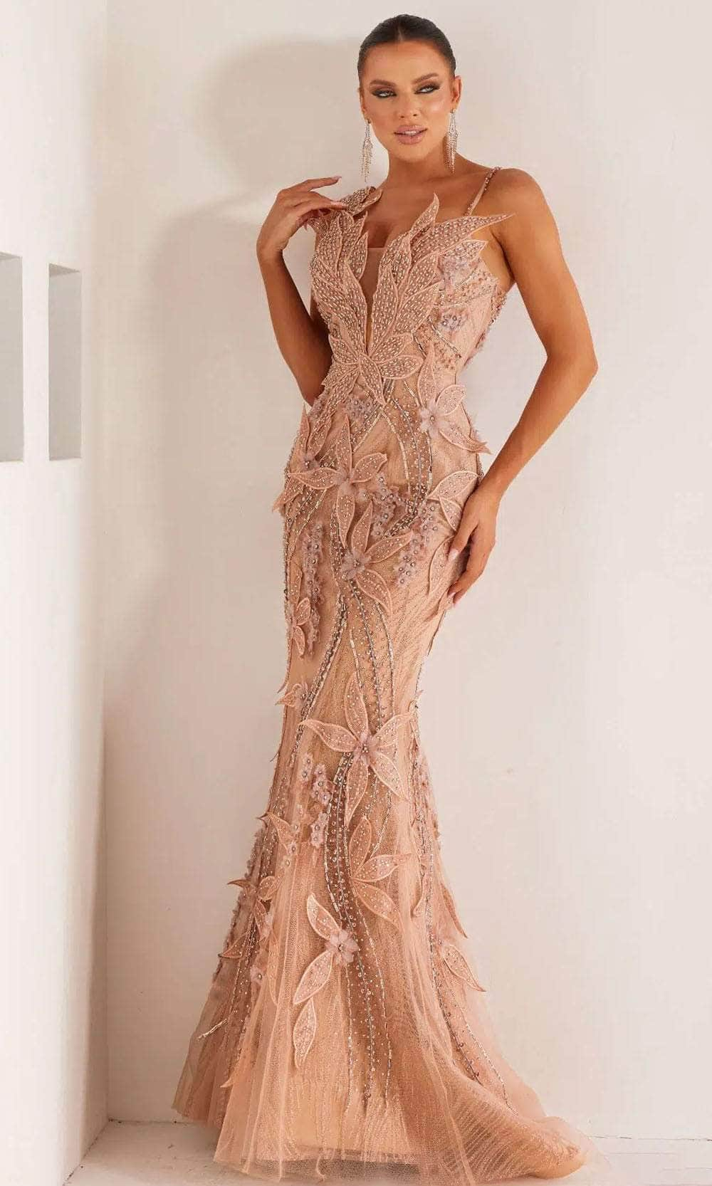 Terani Couture 241GL2697 - Embroidered Tulle Trumpet Evening Dress
