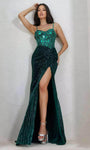 Back Zipper Fitted Sequined Slit Asymmetric Open-Back Tulle Sleeveless Spaghetti Strap Floor Length Sweetheart Mermaid Basque Corset Waistline Prom Dress with a Brush/Sweep Train