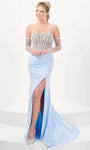 Sophisticated Strapless Sweetheart Embroidered Slit Illusion Sheer Hidden Back Zipper Mesh Beaded Long Sleeves Mermaid Jersey Corset Natural Waistline Evening Dress/Prom Dress with a Brush/Sweep Train