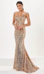 V-neck Spaghetti Strap Natural Waistline Mermaid Cutout Illusion Sequined Open-Back Mesh Hidden Back Zipper Evening Dress with a Brush/Sweep Train