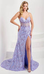 Sexy V-neck Jersey Mermaid Spaghetti Strap Short Floral Print Corset Natural Waistline Open-Back Sheer Glittering Slit Lace-Up Prom Dress with a Brush/Sweep Train