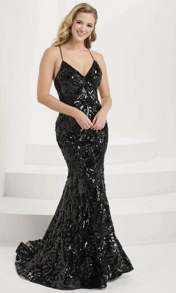 V-neck Floral Print Backless Open-Back Sequined Back Zipper Mesh Natural Waistline Mermaid Sleeveless Spaghetti Strap Evening Dress with a Brush/Sweep Train