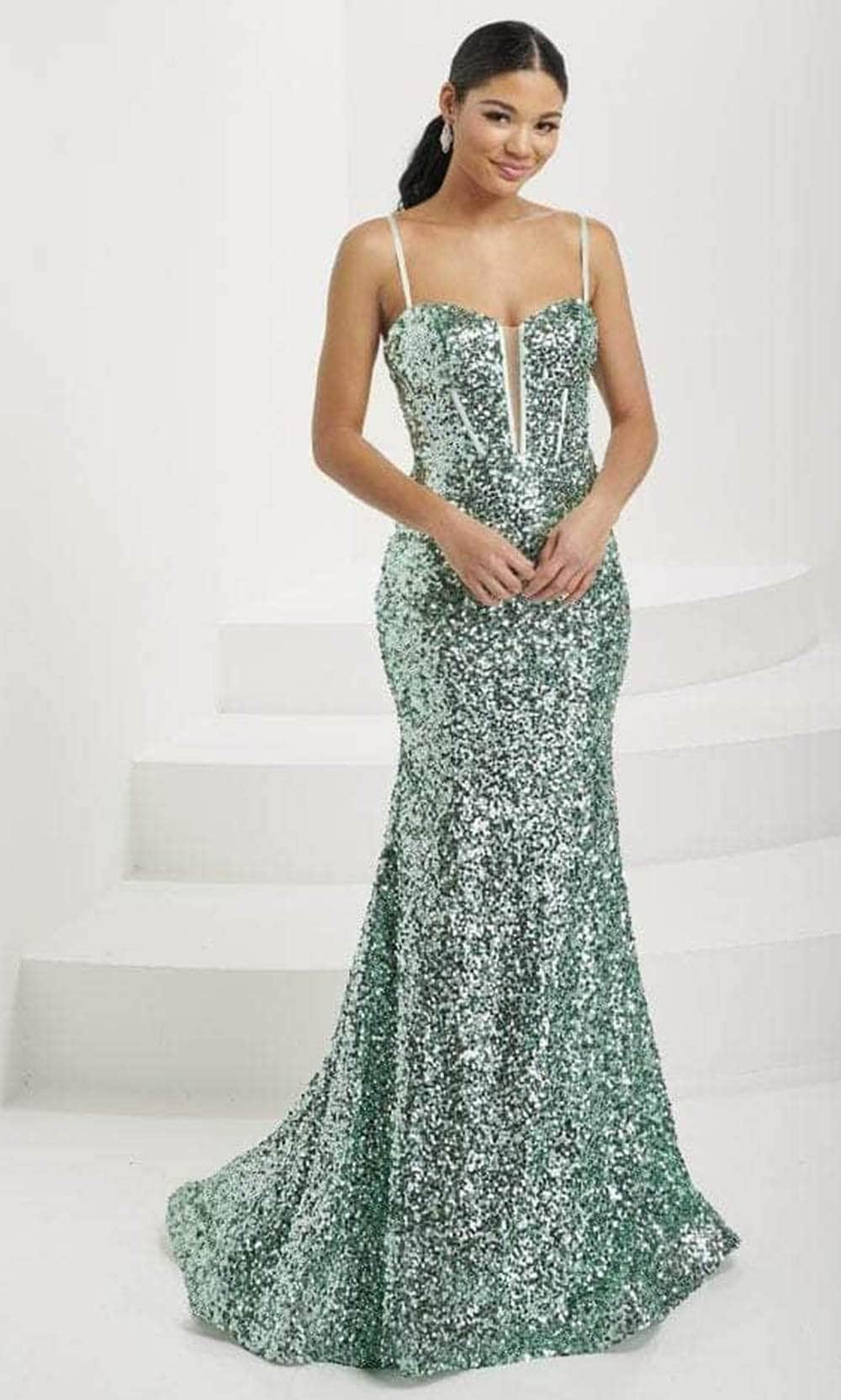 Tiffany Designs 16081 - Plunging Sweetheart Sequin Prom Gown

