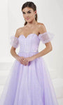 A-line Strapless Glittering Open-Back Sheer Illusion Tulle Floor Length Corset Natural Waistline Puff Sleeves Sleeves Sweetheart Evening Dress with a Brush/Sweep Train