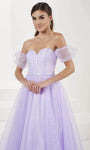 A-line Strapless Illusion Sheer Glittering Open-Back Puff Sleeves Sleeves Corset Natural Waistline Tulle Floor Length Sweetheart Evening Dress with a Brush/Sweep Train